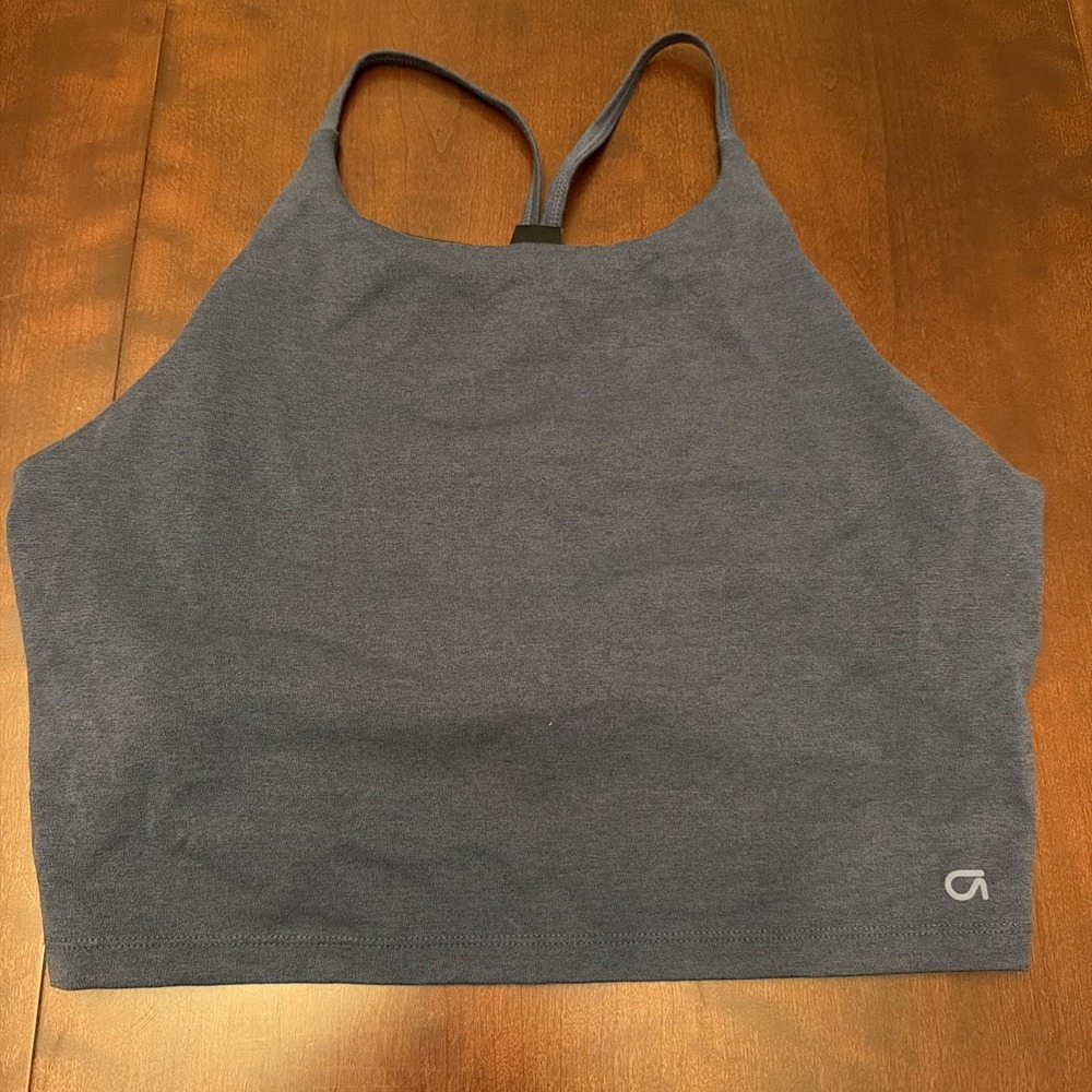 Gap Fit Studio Crop Tank Top Power You Size L Women's Navy Yoga Built in Bra